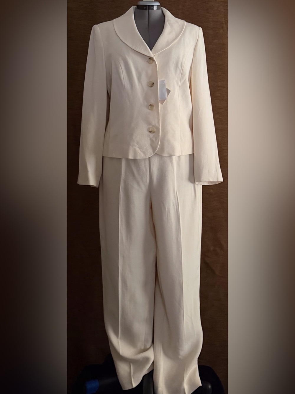 Apart Vintage 90s Ivory Cream 14 Rayon Wool Pantsuit Wrk Blazer Pleated Pant Set
